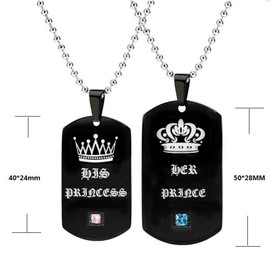 Uloveido His Princess Her Prince Crown Pendants Matching Couples Dog Tag Necklace Hip Hop Military Army Style Jewelry