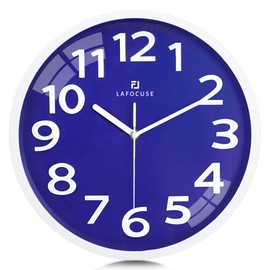 Lafocuse 3D Numbers Silent Wall Clock Blue Modern Wall Clock 30 cm Easy to Read No Ticking Silent Decoration for Kitchen Living Room Bedroom Office