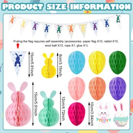 UOY Easter Eggs for Hanging Outdoors, Pack of 10 Easter Honeycomb Decoration, Easter Garland, Easter Bunnies, Made of Tissue Paper for Hanging, Easter Bunny Hanging Decoration, Easter Eggs