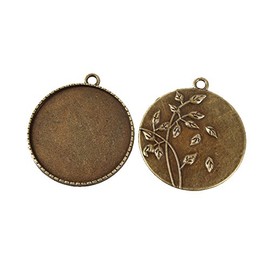 Pandahall 10pcs 35mm Vintage Tibetan Style Alloy Pendant Cabochon Bezel Settings Antique Bronze Flat Round Tray
