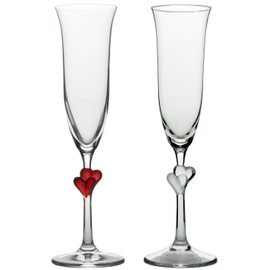 Stolzle シャンパングラス 「ラムール ハート」 ペア レッド & サティン ハート
