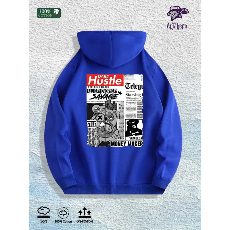 Daily Hustle Newspaper Graphic Hoodie 100% Cotton US Warehouse 7