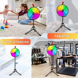 16 Inch Prize Wheel,Spinning Wheel with Adjustable Folding Tripod Floor Stand,12 Slots,1Bracket, Dry Erase Kit - Wheel of Fortune Game for Carnival, Casino & Trade Show.