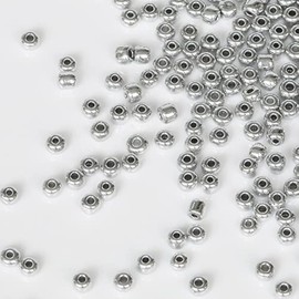 Tibaoffy Size 6/0 Crafts Glass Seed Beads 4mm Silver Beads for Jewelry Making (Total About 100g About 1200pcs)