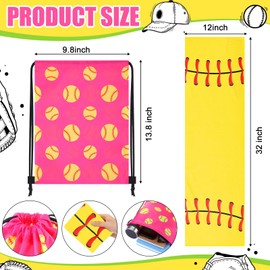 Cosblank 72 Pcs Softball Party Favors Include 12 Softball Foam Stress Ball 12 Keychains 12 Hair Scrunchies 12 Hair Ties 12 Pcs Drawstring Bags 12 Cooling Towel (Pink)