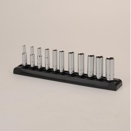 Deep Socket Set, Hex Sockets, 0.25 inch (6.35 mm), 1/4 inch, 11 Pieces, 4, 5, 6, 7, 8, 9, 10, 11, 12, 13, 14 mm, With Holder Auto Repair