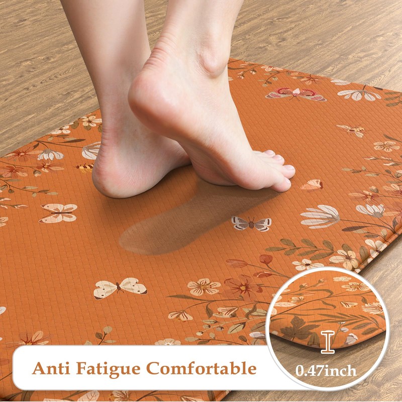 KIMODE Anti Fatigue Kitchen Mats Cushioned, Boho Floral Kitchen Rugs