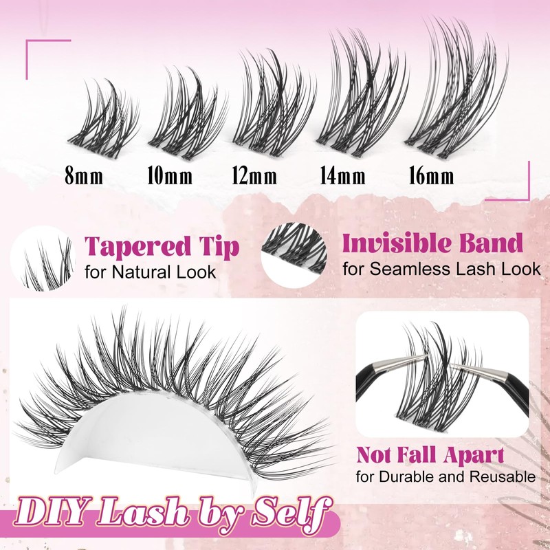 Yawamica Lash Clusters Wispy Eyelash Clusters Clear Band Cluster Eyelash