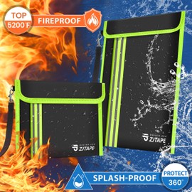 ZJTAPE Fireproof and Waterproof Bag - Pack of 2 Document Bags, Fireproof Wallet, Protective Bag with Reflective Strip for Passport, Money, Certificates, Contract and Valuables