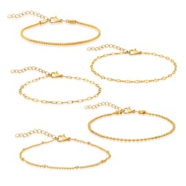 Ouxayapl Women's Gold Bracelet, 5 Pieces Gold Jewellery Set, Women's Gold Bracelets, Bracelet 14K Gold-Plated, Twist Snake Cuban Paper Clip Bracelets, Jewellery for Women Girls, 14K Gold, No Gemstone