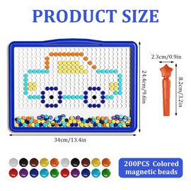 LUFEIS Magnetic Drawing Board, Large Magnet Doodle Board with Pen and 200 Beads, Magnetic Dot Art with 20 Pattern Booklets for Toddlers, Educational Preschool Toy for Boys and Girls Aged 3-6 Years Old