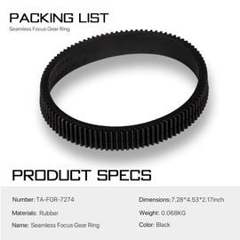 Tilta Seamless Focus Gear Ring for 72-74 mm Lens 360° Seamless Rotation Silent for Tilta Mini Follow Focus Nucleus Nano DSLR 0.8 Mod Standard Gear Camera Lens Accessories TA-FGR-7274