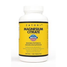 Citrato de Magnesio mejor absorción 500 mg suministro 180 días tabletas de máxima potencia, sin OMG, sin gluten