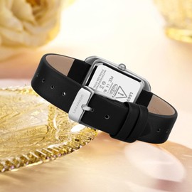 Timever Women's Quartz Watch Analogue Watch with Leather Strap 3 Hands 36mm Case Size 3ATM Waterproof, 03 Silver Black Leather, Strap.