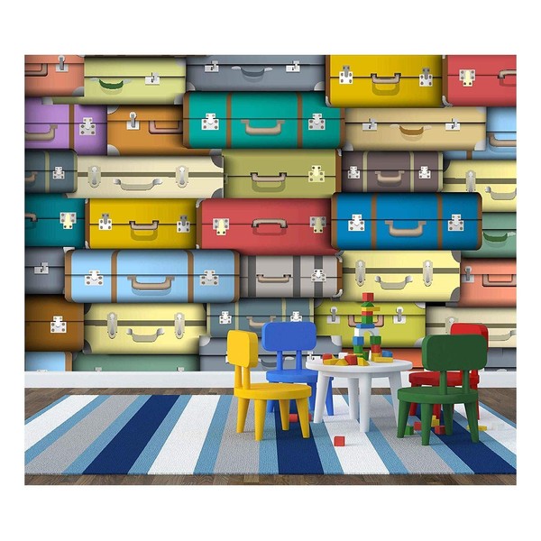 wall26 - Vector - Background of Colored Suitcases - Removable Wall Mural | Self-Adhesive Large Wallpaper - 66x96 inches