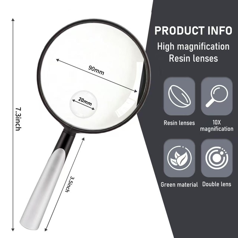 Feosky Handheld Reading Magnifier, 10X Magnifier, 90mm Shatterproof Lens, Adults
