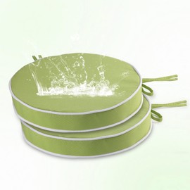 SUOBIA Outdoor Diameter 14 Inch Round Bistro Chair Cushion, Waterproof & Fade-Resistant Circular Seat Pad with Ties for Patio Furniture，Set of 2, Green