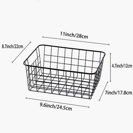 Metal Wire Food Storage Organizer Bin Basket with Handles for Kitchen Cabinets, Pantry, Bathroom- 11" x 8.6" x 4.5" - 3 Pack - Black