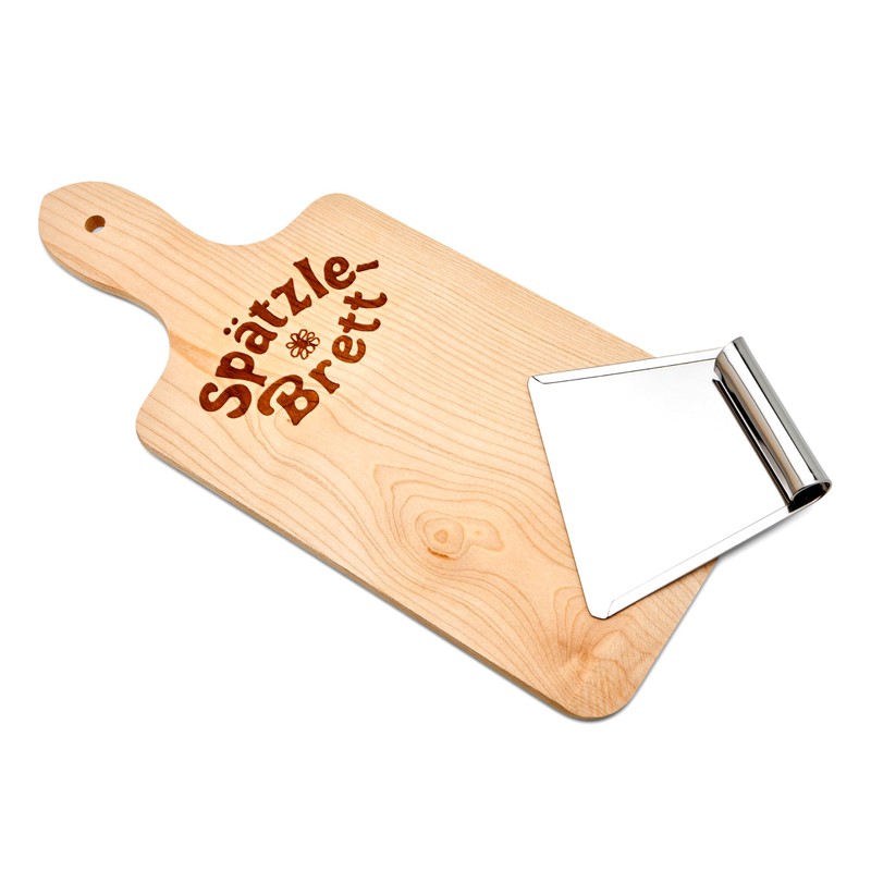 Wooden spaetzle board with stainless steel scraper mediatrades