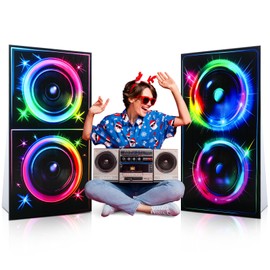 Beeveer 2 Pcs 4 Ft 80s 90s Music Dance Theme Party Decoration Speaker Cardboard Cutout Stand-Up Neon Retro DJ Speaker Photo Prop Stand Up for Hip Hop Theme Party Decor VBS Vacation Bible School Supply
