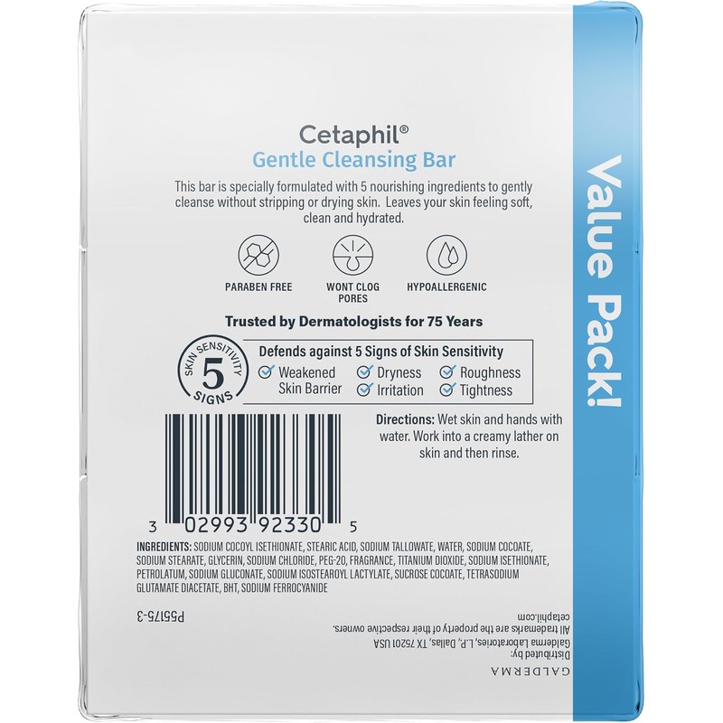 Cetaphil Cetaphil gentle cleanser bar, 4.5 Ounce (Pack of 3),