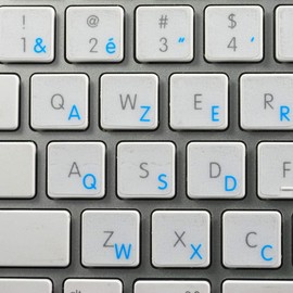 French AZERTY Keyboard Sticker with Blue Lettering ON Transparent Background is Compatible with Apple