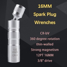 ZKTOOL 16 mm Universal Magnetic Rotating Spark Plug Wrench, Thin Wall, 12 Points, 3/8 Inch, CR-V Spark Plug Socket, Magnetic Tools for Removing Spark Plugs