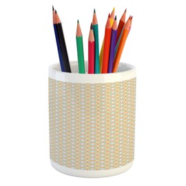 Ambesonne Abstract Pencil Pen Holder, Dots Art Circular Motifs Repetitive Optical Illusion, Ceramic Pencil Holder for Desk Office Accessory, 3.6" X 3.2", Multicolor