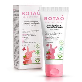 BOTAO Fluoride Free Baby Toothpaste | Strawberry Flavored - Organic Training Natural Toddler Toothpaste for Toddlers | EWG Verified, Vegan, SLS Free, Safe to Swallow, Aloe Vera -1.7Oz