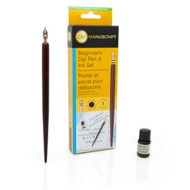 MANUSCRIPT Round Hand Nib and Holder - Calligraphy Dip Pen and Black Ink Writing Set