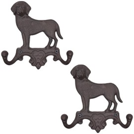 RIXIGOOD Cast Iron Dog Wall Hooks for Hanging, Heavy Duty Dog Leash Holder for Wall Mount Coat Hooks Decorative Key Hanger Vintage Farmhouse Entryway Cute Animal Decor Rustic Brown 2 Pack