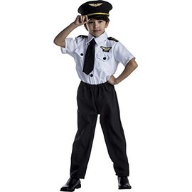 Dress Up America Pilot Costume for Kids, Airline Captain Uniform, Large, Black and White