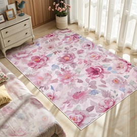 Lahome - Alfombra floral, 3 x 5 pulgadas, antideslizante, ultrafina, lavable, para puerta de interior, resistente a las manchas, alfombras bohemias para baño, recámara (3 x 5, rosa
