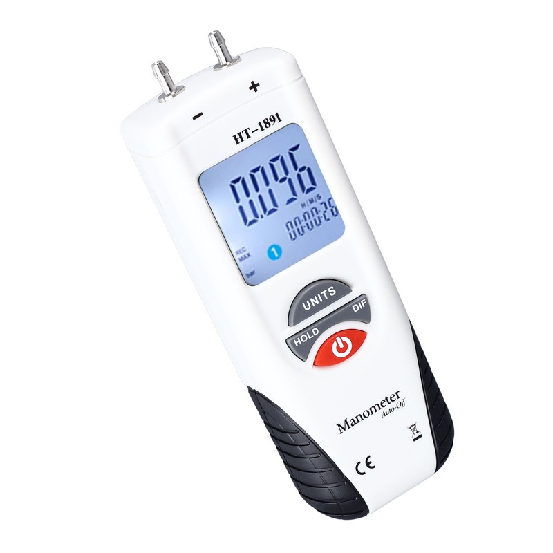 Digital Manometer Backlit Display Differential Dual Port Air and Gas