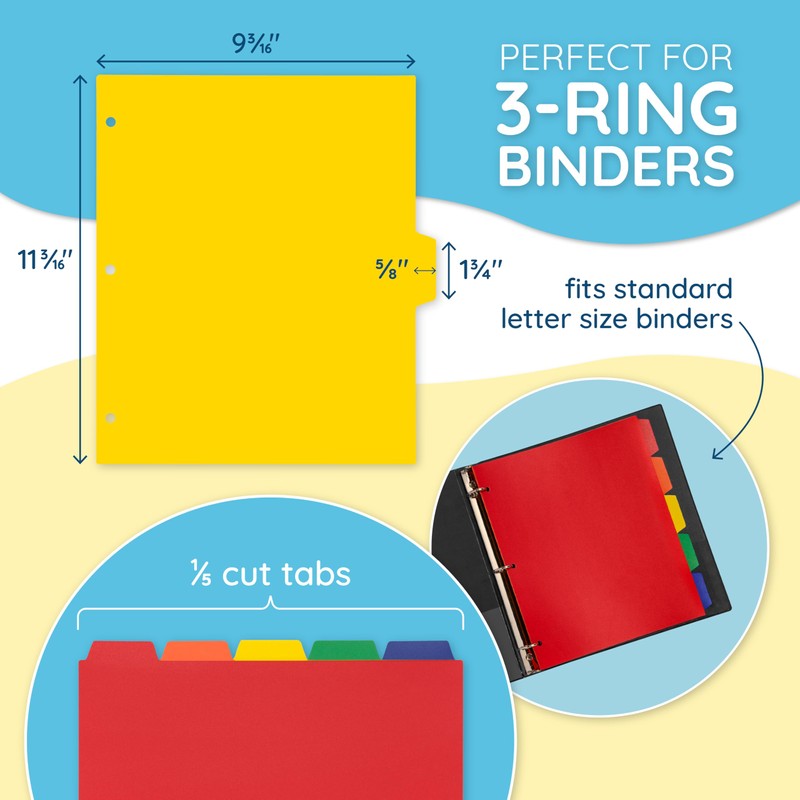 Blue Summit Supplies 5 Tab Heavy Duty Plastic Dividers for