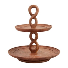 Mud Pie x 14" Dia Twisted Handle Tiered Server, Brown