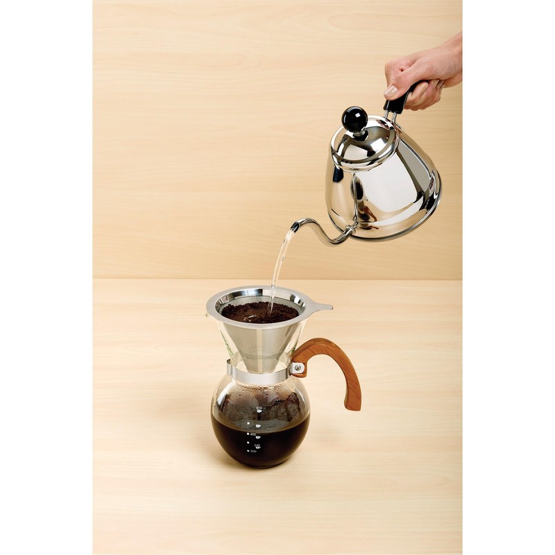 Fino Pour-Over Coffee Maker, Borosilicate Glass and Bamboo Handle, Stainless