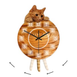 Timethink Cat Clock with Moving Tail, Orange, Analog, Unisex, 12" Diameter