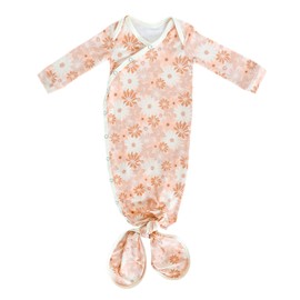 Copper Pearl Baby Gown - Knotted Newborn Sleepers for Baby Boy and Girl, Soft Stretchy Long Sleeve Infant Gowns with Bottom Tie and Hand Mittens, Perfect Hospital Coming Home Outfit (Penny)