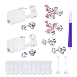 AVYRING Ear Piercing Kit, Ear Piercing Gun with Zircon Earrings Studs, Disposable Ear Piercing Kit, Hypoallergenic Ear Piercing Gun Kit Self at Home, 20g Flat Back Ear Piercing Earrings Butterfly
