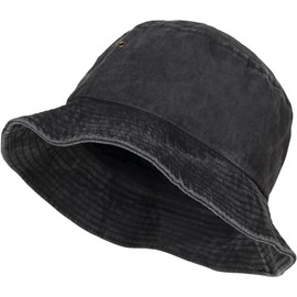 styleBREAKER 04025045 Unisex Fishing Hat Plain Vintage Washed Look Bucket Hat Fabric Sun Hat Plain Colours, black