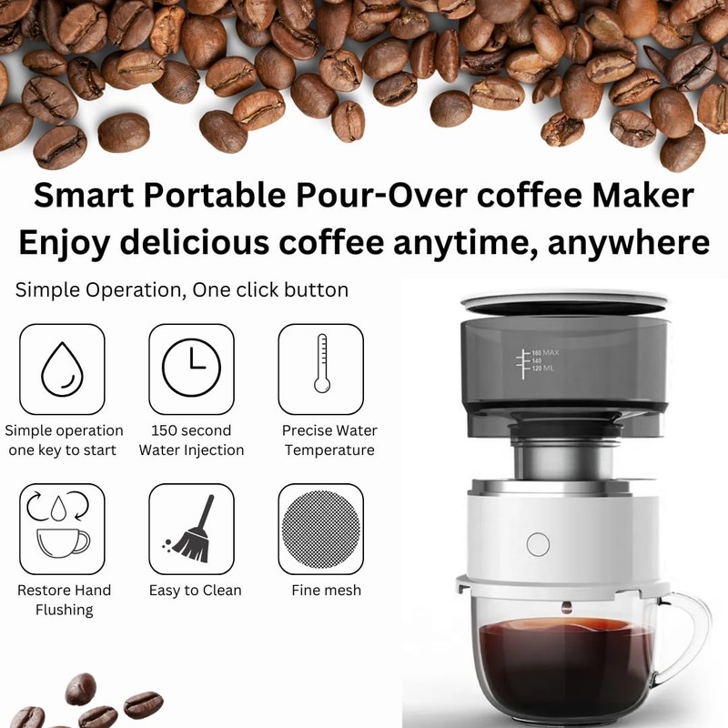 Generic BrewMatic-Smart Automatic Mini Portable Coffee Maker | Single Cup