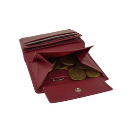 Mini Wallet with Flap Thin in Portrait Format, Flat Wallet with RFID Protection Film with Gift Box LEAS in Real Leather, Red, red, Minimalist