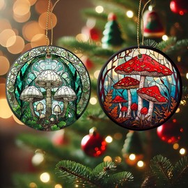 365RUSTIC 2pc 2 Side Printed Red and Green Magic Mushroom Christmas Ornaments 2024, Mushroom Christmas Tree Ornaments, Colorful Keepsake Ornaments, Christmas Tree Decorations, Hippie Keepsake Gifts