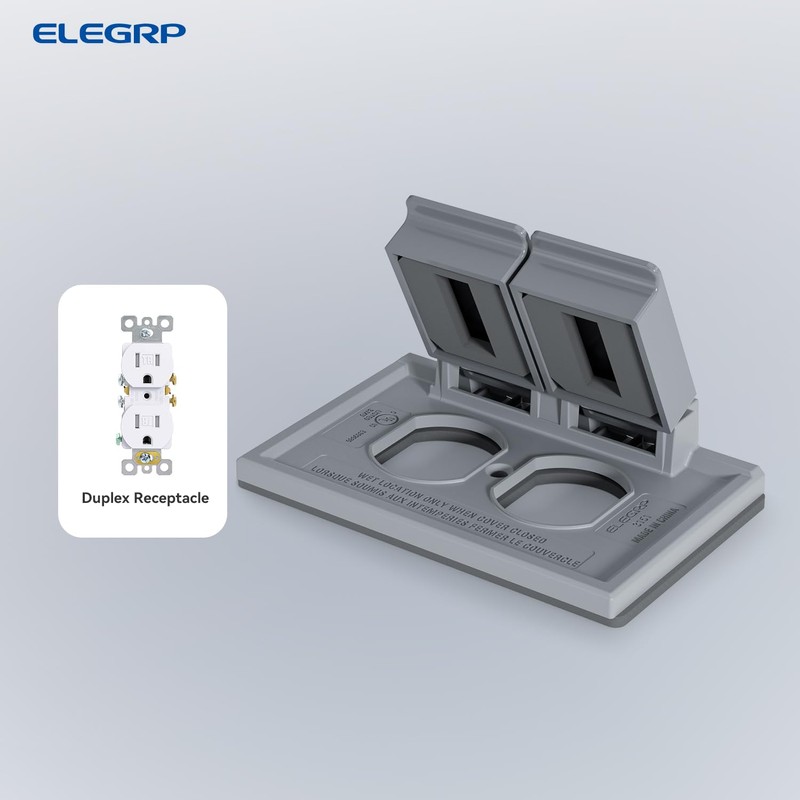 ELEGRP Horizontal Outdoor Cover for Duplex Receptacles, 2-Hole Weatherproof Wall