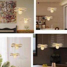 Modern LED Clear Lotus Leaf Shape Bedside Pendant Light Metal Acrylic Lampshade Chandeliers for Bedroom Living Room Dining RoomShade color: Gold, Lamp Power(W): 15, Product Size: D200MM