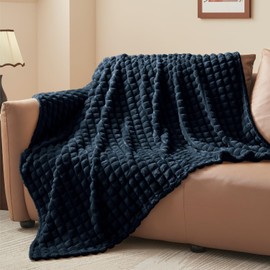 BEDELITE Updated Navy Throw Blanket for Couch and Bed- Super Soft and Warm 3D Checkered Fluffy Fuzzy Fleece Blanket, Luxurious Plush Cozy Blanket for Room Decor Spring, 50x60 inches