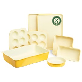 Larder & Vine Bakeware Set - PFAS/PFOA/PTFE Free, Heavy Duty Aluminized Steel with Ceramic Finish, Includes Sheet Pans, Loaf Pan, Muffin Tins, Round Pan, Square Pan, Roasting Pan (Limoncello)