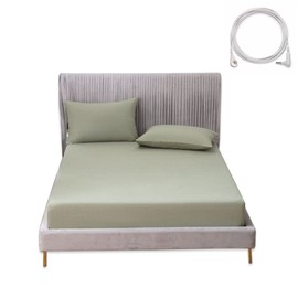 Grounding Fitted Sheet with 15 feet Grounding Cord, Queen Size, 5% Silver Fiber & 95% Cotton Fiber, Conductive Earthing Bed Sheet for Better Sleep EMF Protection