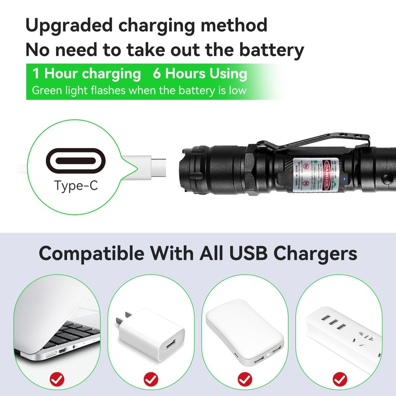 MIPREZT [4 Packs] Professional Rechargeable Green Laser Pointer High Power